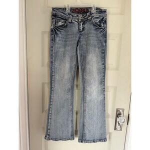 VTG Y2K Women's Bongo Jeans SZ 3 Flirty Boot Cut Light Wash Embroidered Pocket